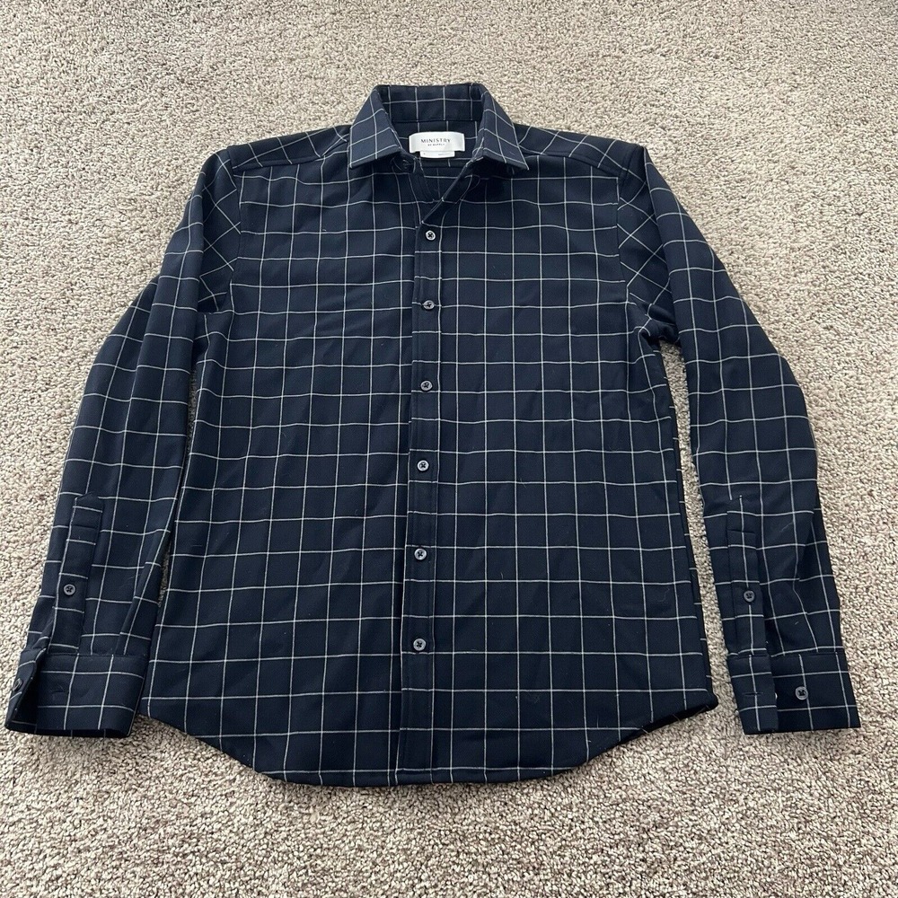 Ministry Of Supply Shirt Mens Small Navy Plaid Classiccore Preppy‎ Button Down